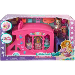 Enchantimals camion de mode 42 cm : poupée caddy cat et chat bucket + 27 accessoires - mattel - hpd34