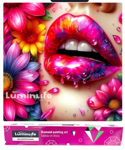 Diamond Painting Broderie Diamant LUMINLIFE 50x50cm, 100% strass, diamants ronds - Lèvres design