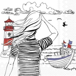 Lot de 4 serviettes en papier découpage collage 33 cm BORD DE MER BATEAU FEMME D 201