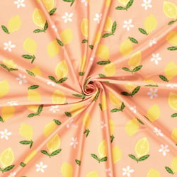 Tissu  maillot de bain citron Zestiva jaune sur fond Pêche