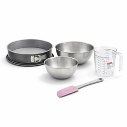 Set pâtisserie avec moule à manqué de 28 cm acier, 2 bols à mixer, verre mesureur et spatule Zenker