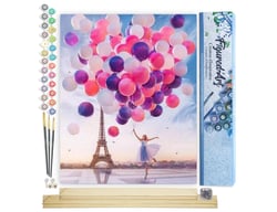 Peinture par Numéro Figured'Art - Lâcher de Ballons à Paris - Kit de Loisir Créatif DIY Numéro d'Art Complet - 40x50cm toile roulée + châssis en bois à monter