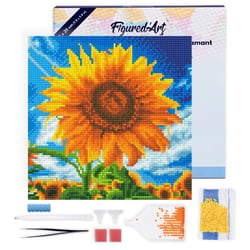 Mini Diamond Painting Broderie Diamant Figured’Art 25x25cm toile tendue sur châssis en bois - diamants ronds - Tournesol Éclatant au Soleil