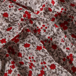 Tissu Coton imprimé Arty Petites fleurs grises et rouges sur fond Blanc