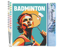 Peinture par Numéro Figured'Art - Affiche sportive Badminton - Kit de Loisir Créatif DIY Numéro d'Art Complet - 40x50cm sans châssis en bois