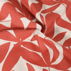 Tissu Toile de Coton Lin Feuillage Alba Terracotta sur fond Naturel