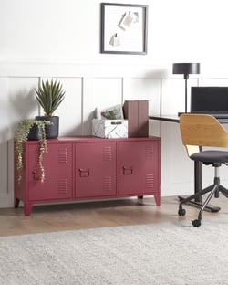 Buffet à 3 Portes en Acier Rouge Foncé Étagères Réglables Fentes d'Aération Armoire de Bureau Design Industriel
