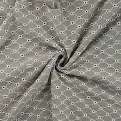 Tissu Gaze de Coton motifs brodés sur fond Vert kaki