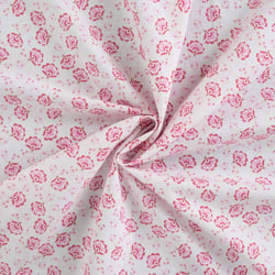 Tissu Coton imprimé Fleurs indiennes roses sur fond Blanc