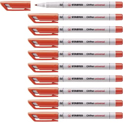 Lot de 10 feutres pour transparents encre soluble pointe médium - STABILO - Rouge