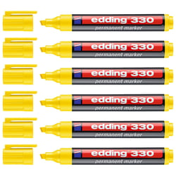 Lot de 6 Marqueurs permanents EDDING - Jaune - Pointe biseautée 1-5 mm