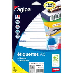 Apli 114139 - Etiquettes multi-usage blanches expéditeur/destinataire 64 x 133mm A5