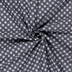 Tissu Chambray Coton Fleurs brodées sur fond Bleu marine