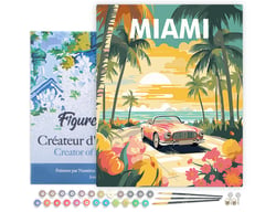 Peinture par Numéro Figured'Art avec Cadre - Affiche de voyage Miami au coucher du soleil - Kit de Loisir Créatif DIY Numéro d'Art Complet - 40x50cm toile tendue sur châssis