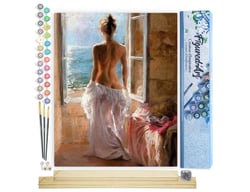 Peinture par Numéro Figured'Art - Femme dénudée et grand Soleil - Kit de Loisir Créatif DIY Numéro d'Art Complet - 40x50cm toile roulée + châssis en bois à monter