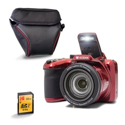 KODAK Pixpro AZ405 Bridge 20MP, Zoom X40, Grand Angle 24mm, Full HD 1080p, OIS, LCD 3", Housse + Carte SDHC 32GB U1, Pile AA - Rouge