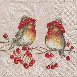 4 serviettes en papier découpage collage 33 cm OISEAU BRANCHE FRUITS NOSS 715
