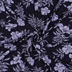 Tissu Stretch magnolia Bleu gris sur fond Bleu marine