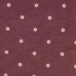 Tissu Fausse fourrure Mouton paquerettes brodées Héloise sur fond Aubergine - Au mètre