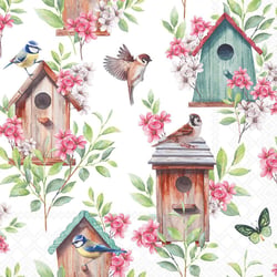 Lot de 4 serviettes en papier découpage collage 33 cm OISEAU NICHOIR