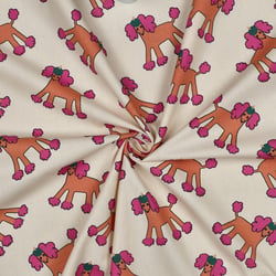 Tissu Popeline de Coton Bio Jennifer Bouron chiens Orange sur fond Ecru