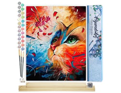 Peinture par Numéro Figured'Art - Chat coloré - Kit de Loisir Créatif DIY Numéro d'Art Complet - 40x50cm toile roulée + châssis en bois à monter