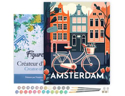 Peinture par Numéro Figured'Art avec Cadre Affiche Vintage Amsterdam - Activité Manuelle Kit de Loisir Créatif DIY Numéro d'Art Complet - 40x50cm toile tendue sur châssis