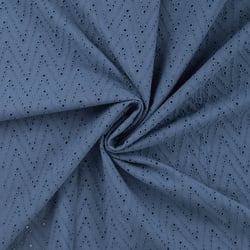 Tissu Coton brodé ajouré Leisa uni Bleu denim