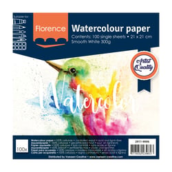 Papier aquarelle lisse Florence - 100 feuilles - Blanc - 21x21 cm - 300 g/m²