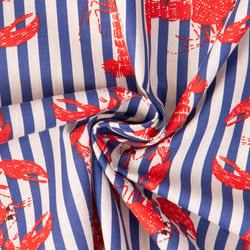Tissu Toile Polycoton Liam homards rayures Bleu sur fond Naturel