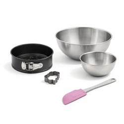 Set pâtisserie avec mini moule à manqué 18 cm à charnière et emporte-pièce motif ourson, 2 bols à mixer et spatule Zenker