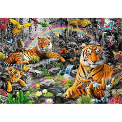 Puzzle famille de tigres au bord du ruisseau dans la foret 1500 pieces - collection animaux sauvages - educa - 19563