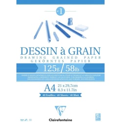 Bloc Dessin A Grain Colle A4 - 125G - 40 Feuilles - Clairefontaine