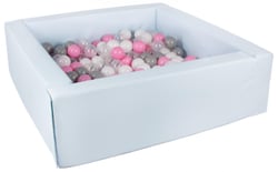 Piscine à balles carrée avec 300 balles – bleu (pastel)/blanc, transparent, rose clair, gris - Velinda