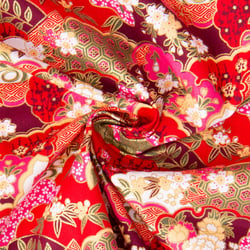 Tissu Coton imprimé Foil Arty Hokkaido motifs traditionnel sur fond Rouge