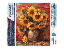 Diamond Painting Broderie Diamant Figured’Art 40x50cm toile entière roulée avec diamants carrés - Vase de tournesols automnal