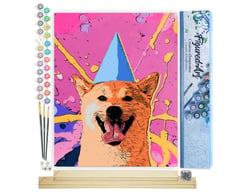 Peinture par Numéro Figured'Art - Chien souriant pop art - Kit de Loisir Créatif DIY Numéro d'Art Complet - 40x50cm toile roulée + châssis en bois à monter
