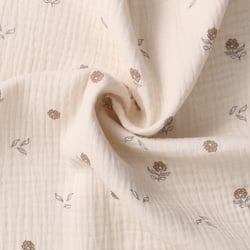 Tissu Double Gaze  fleurs Elior sur fond Beige clair