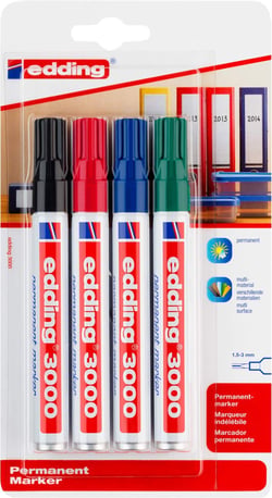 Marqueur permanent 1,5-3 mm - Edding - Noir, rouge, bleu, vert - edding 3000