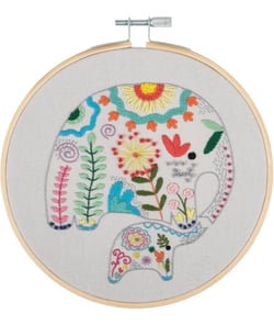 Kit de Broderie "Éléphants" avec Cercle en Bois de 15 cm – Trimits 53 Elephants
