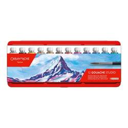 Peinture gouache - 12 tubes de 10 ml - Caran d'Ache Studio - Pinceau inclus