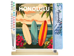 Peinture par Numéro Figured'Art - Affiche de voyage Honolulu - Kit de Loisir Créatif DIY Numéro d'Art Complet - 40x50cm toile roulée + châssis en bois à monter