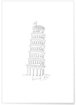 Affiche Line Art Tour de Pise | A3 : 29,7x42cm