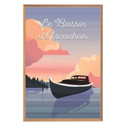 Tableau mural encadré illustration coucher de soleil Arcachon 65x97 cm