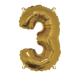 Ballon Chiffre 3, 40cm, 1pce. , or