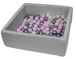 Piscine à balles pour enfant, 90x90 cm, Aire de jeu + 150 balles perle, rose clair, argent - Velinda