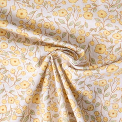 Tissu Popeline de Coton légère floral printanier jaune sur fond Blanc