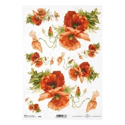 1 feuille de papier de riz 21 x 29,7 cm Itd Collection FLEUR COQUELICOT 958