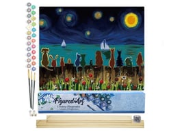 Peinture par Numéro Figured'Art - Nuit étoilée et Animaux de dos - Kit de Loisir Créatif DIY Numéro d'Art Complet - 40x50cm toile roulée + châssis en bois à monter