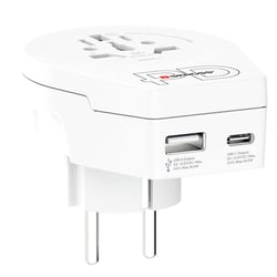 Skross Adaptateur Chargeur de Voyage USB 18W et USB-C 20W Power Delivery Monde vers Europe Blanc
